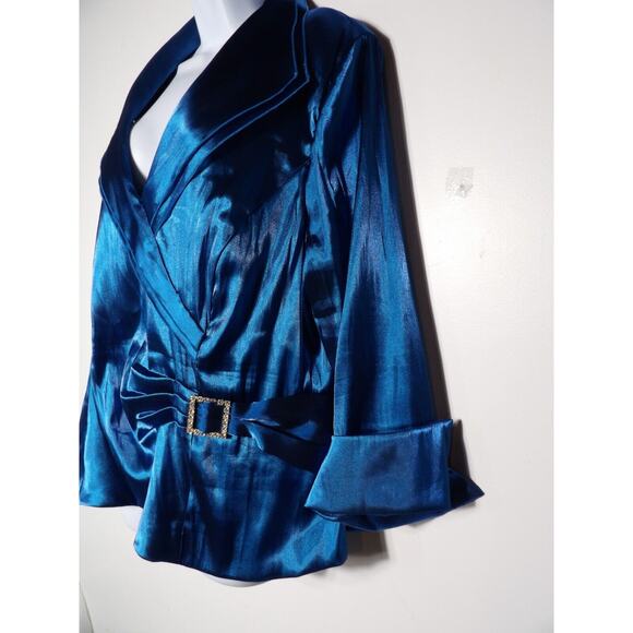 Xscape Woman By Joanna Chen 22W Silky Blouse Royal Blue Rhinestone Artsy Formal - Picture 5 of 13